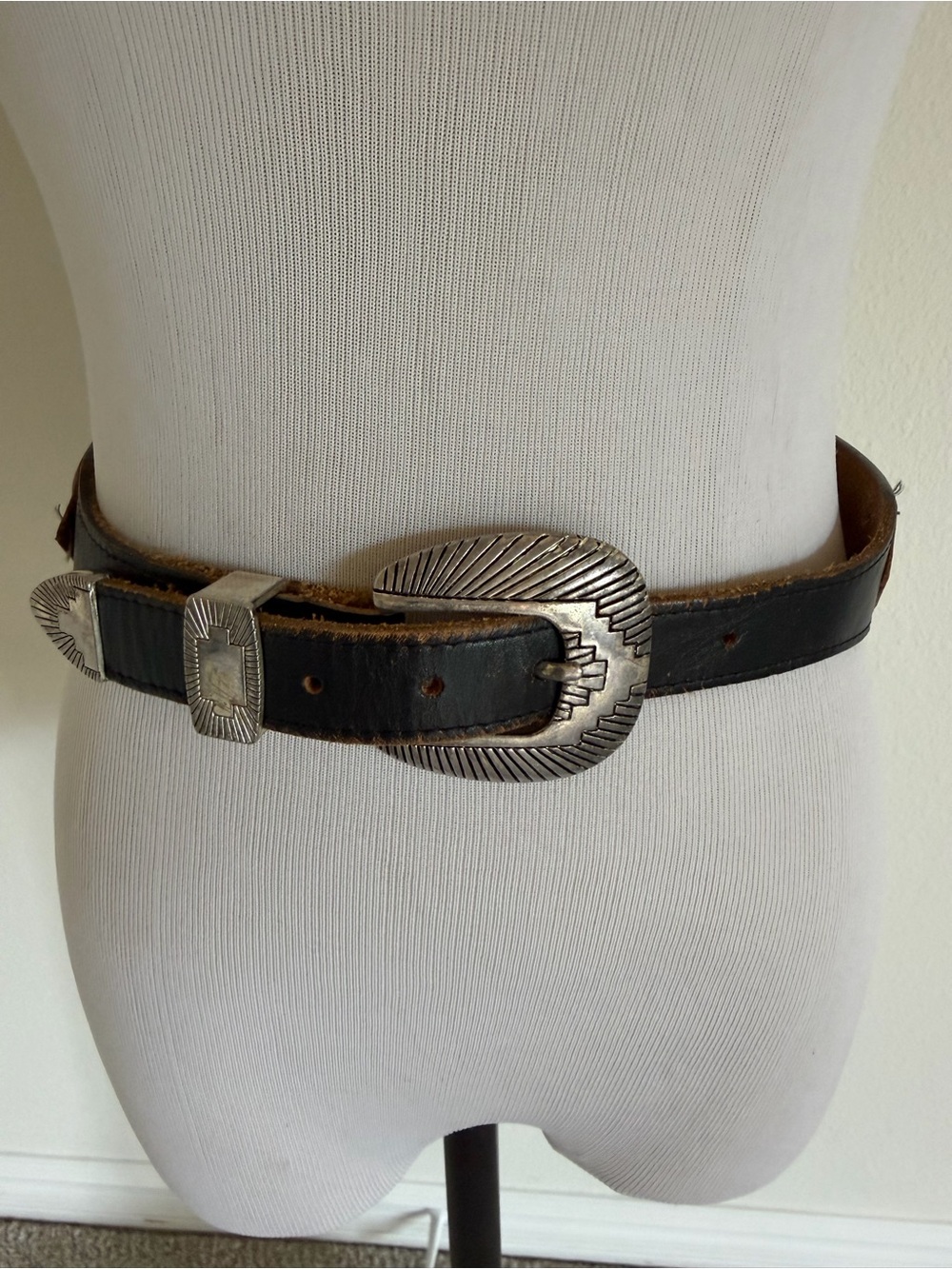 Hand Crafted Black Leather Belt with Silver Western Buckle